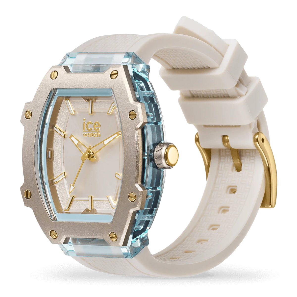 ICE Boliday quartz watch with beige silicone strap, white dial and gold-tone accents