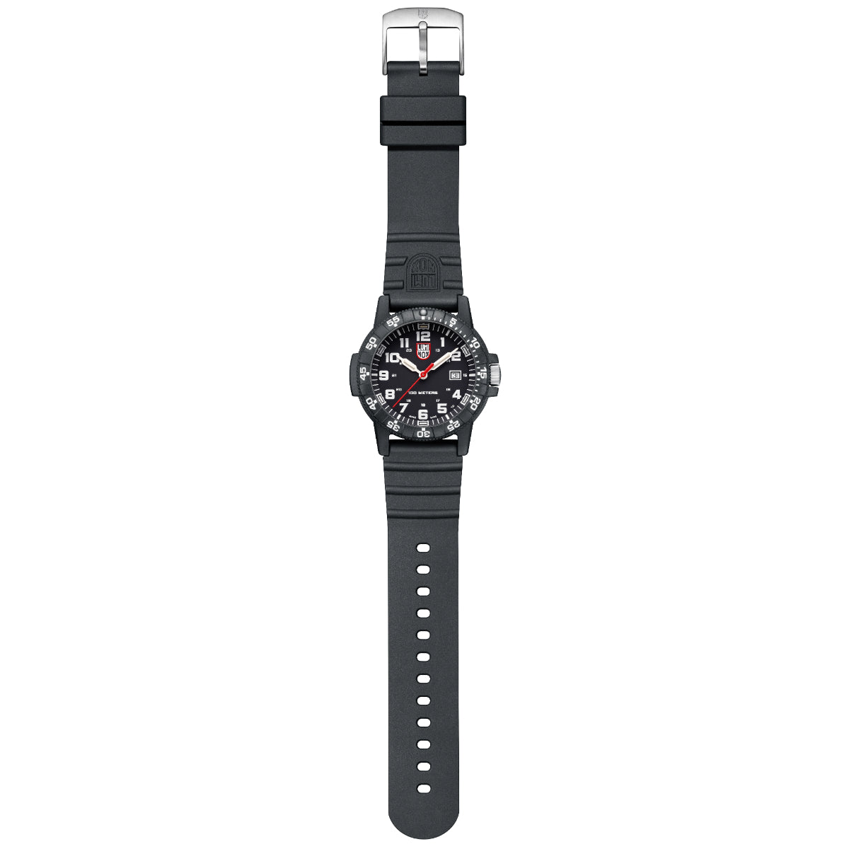 Men’s dive watch with black dial, black strap with buckle and silver clasp