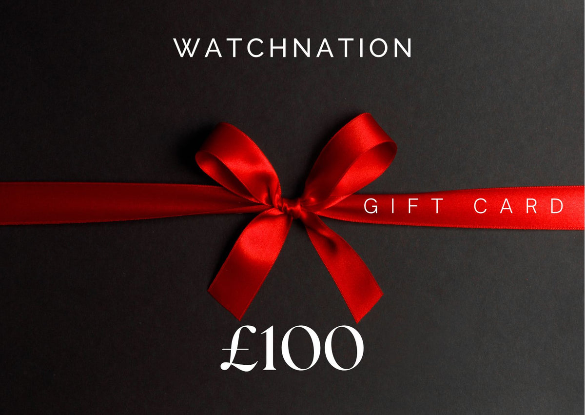 WatchNation digital gift card with red ribbon bow and £100 value