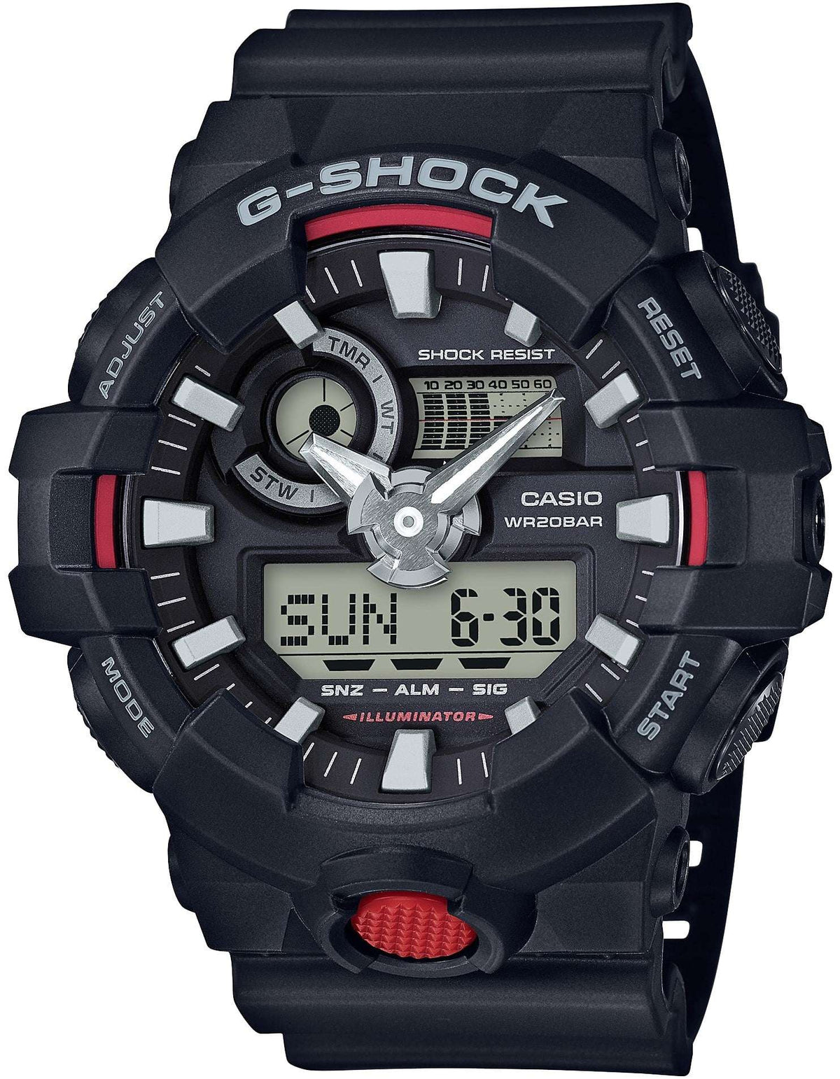 Casio G-Shock Black Red Men's Alarm Chronograph Watch GA-700-1AER - WatchNation