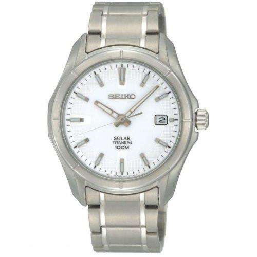 Seiko Solar Titanium White Dial Mens Watch SNE139P1 - WatchNation