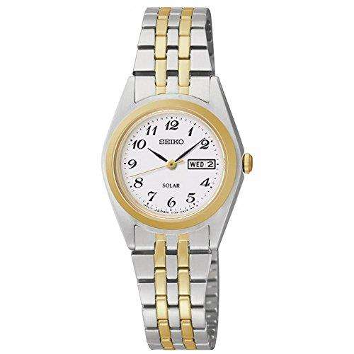 Seiko Solar stainless steel gold ladies watch SUT116P9 front view