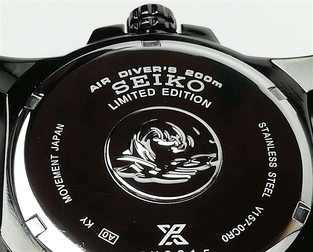 Seiko diver's limited edition case back with engraved diver emblem and text.