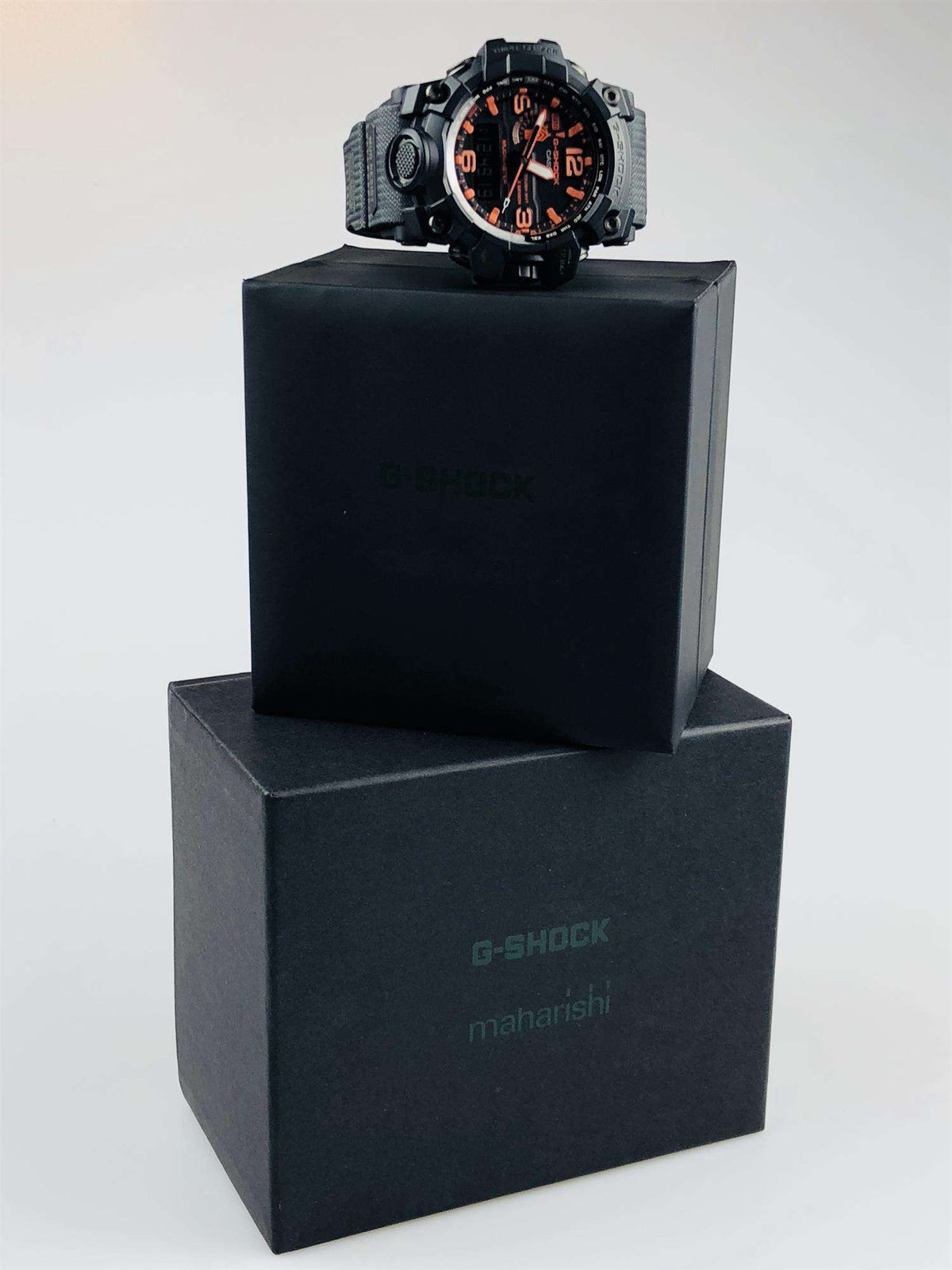 Black G-Shock themed gift box set with watch displayed on top