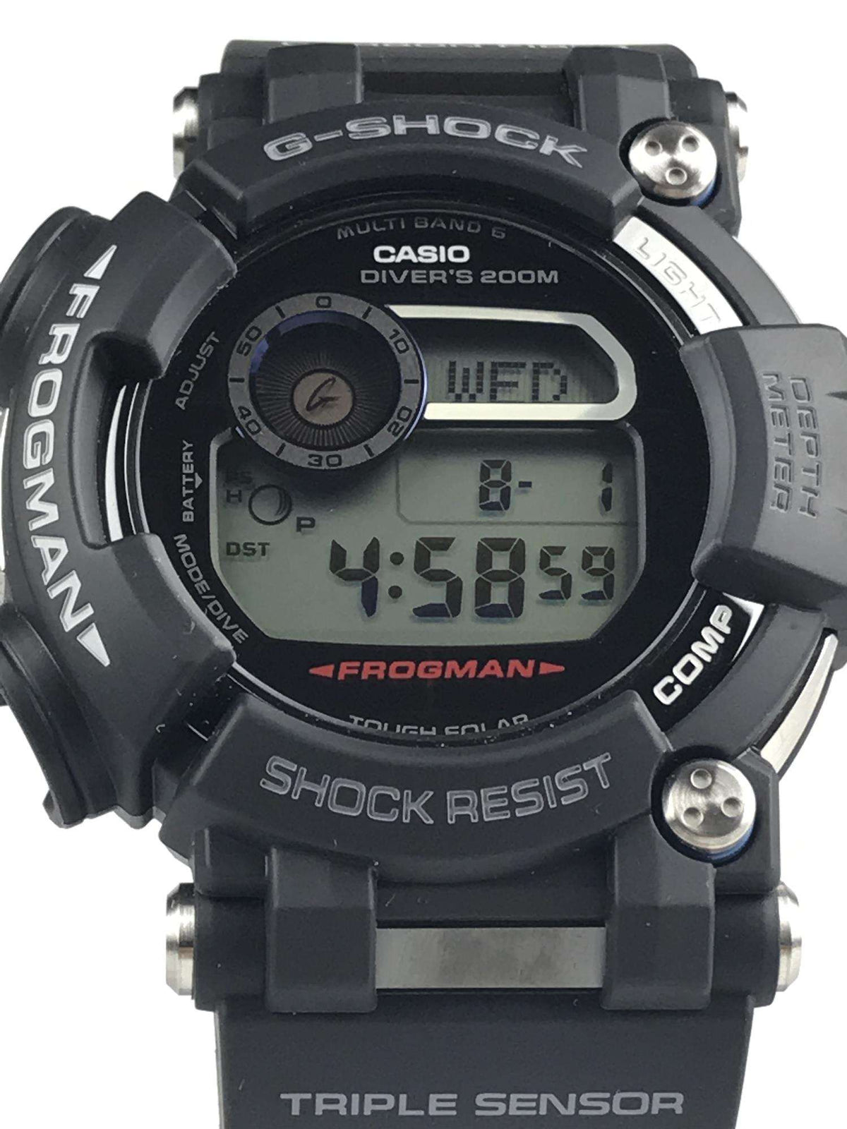 Men's G-Shock Frogman dive watch with black resin strap and digital display