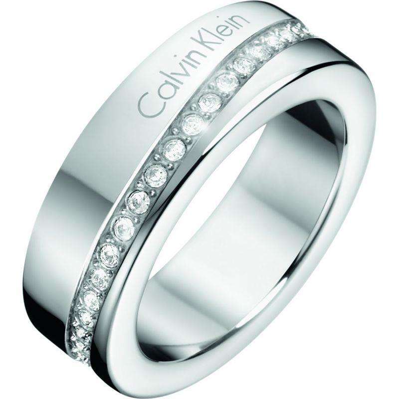 Stainless steel diamante women's ring with round clear stones on the top band