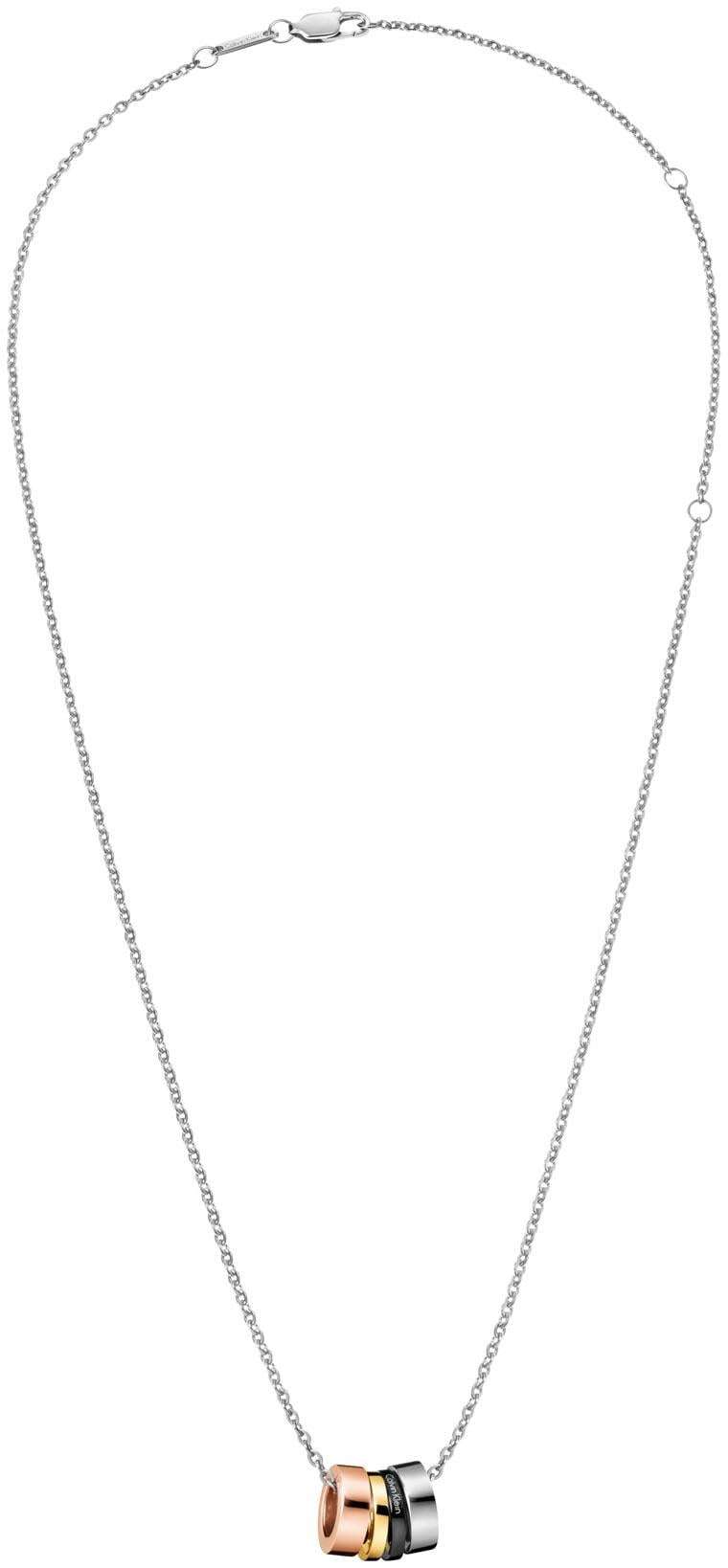 Calvin Klein ladies necklace with silver chain and two-tone pendant in black and rose gold