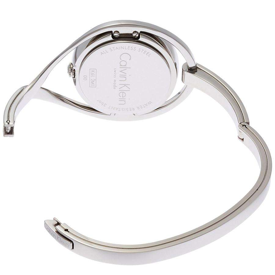 Silver ladies wristwatch back with stainless steel case and link bracelet band