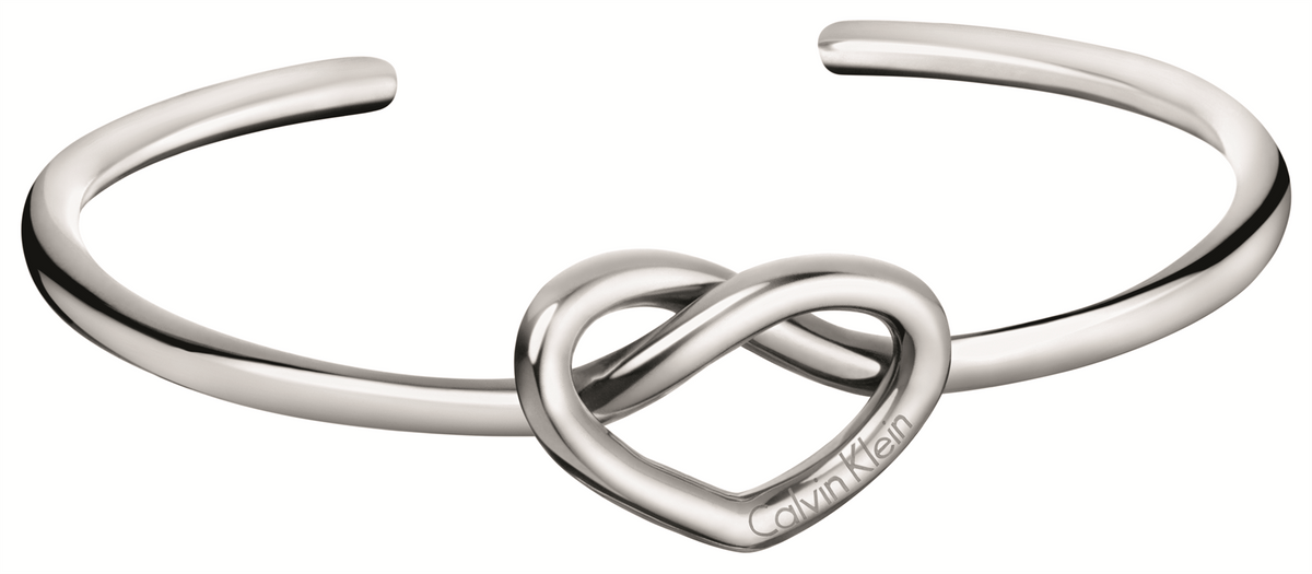 Calvin Klein silver stainless steel open bangle with heart knot charm