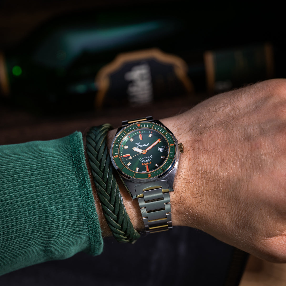 Squale Matic S 39.5mm Green Dial Steel Mens Automatic Watch MATICGGRGR.SSBI