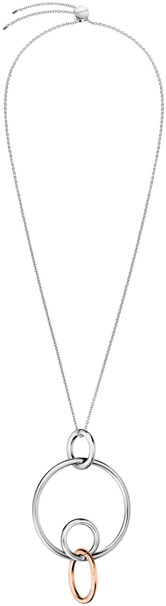 Calvin Klein stainless steel pendant necklace with linked circular ring and rose-gold detail