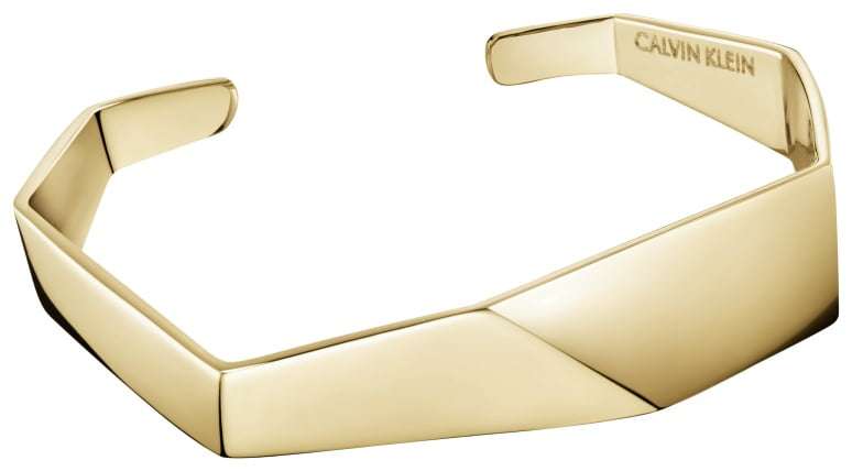 Gold PVD stainless steel bracelet with angular origami-style links and Calvin Klein logo
