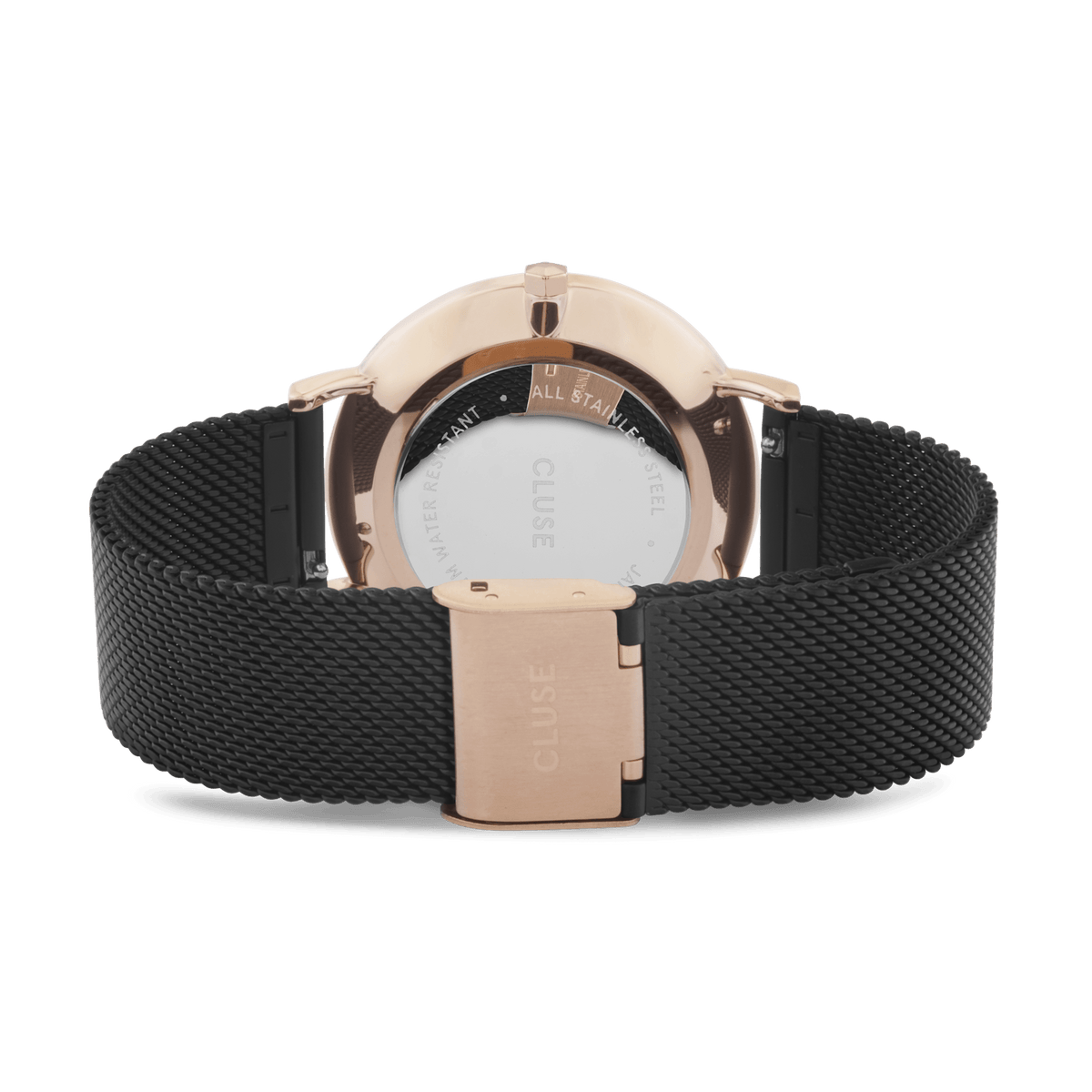 CLUSE La Boheme Rose Gold PVD Stainless Steel Black Silicone Strap Ladies Watch CW0101201010