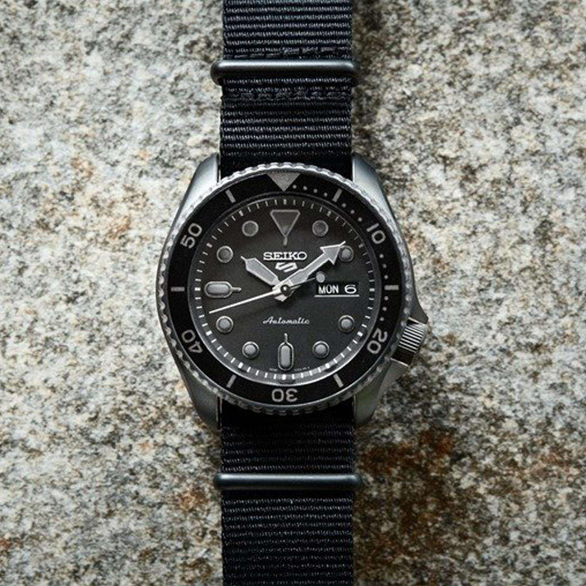 Seiko 5 Sports Stainless Steel Case Black Canvas Strap Automatic Men's Watch SRPD55K3