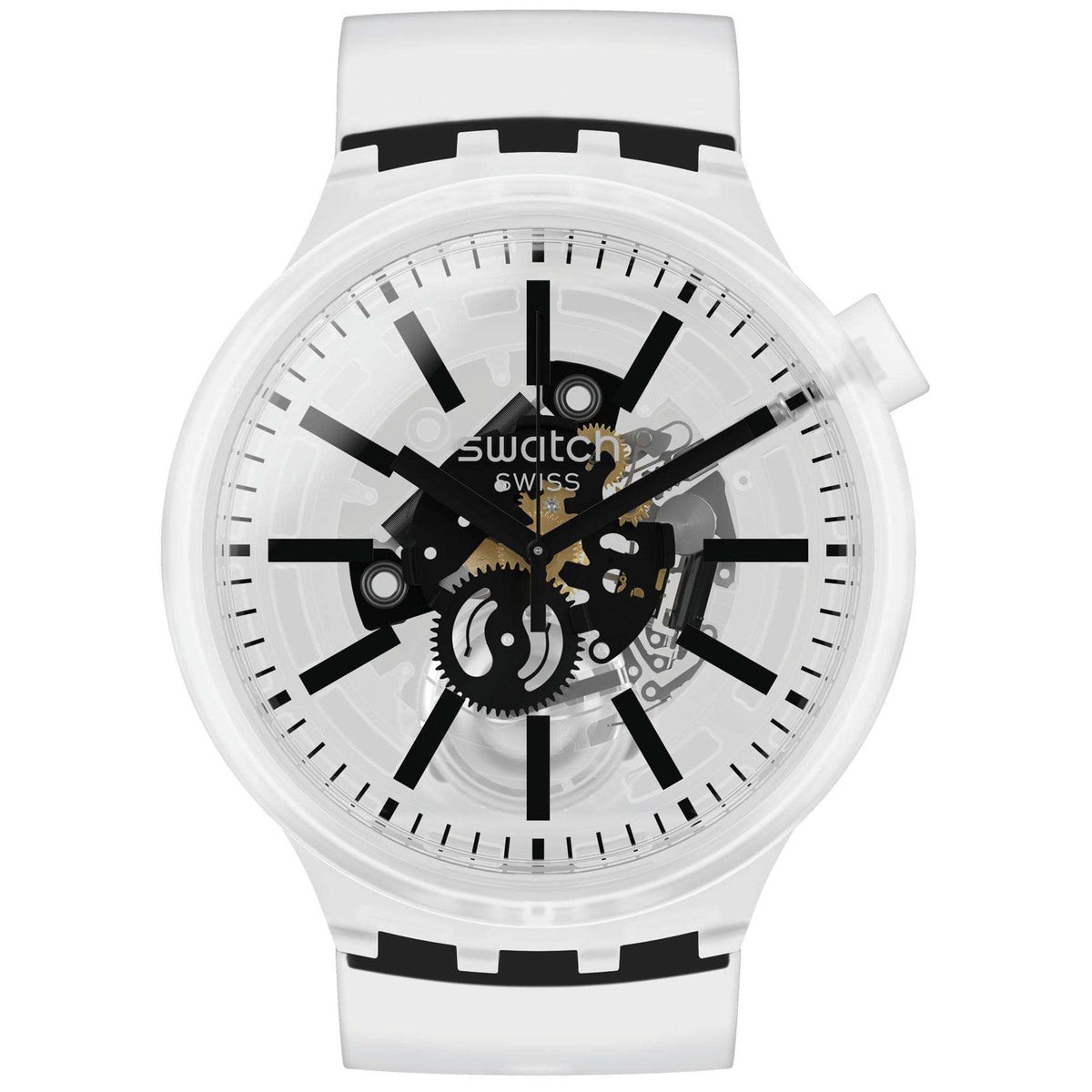 Swatch Big Bold BlackInJelly Quartz Transparent Dial Silicone Strap Watch SO27E101 RRP £85
