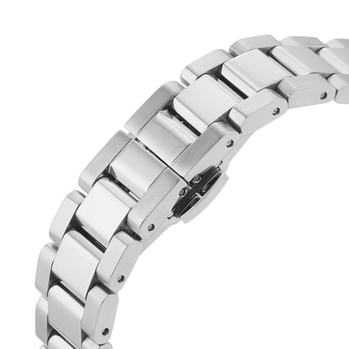 Vivienne Westwood Montagu VV206BLSL close up of the steel strap links and folding clasp
