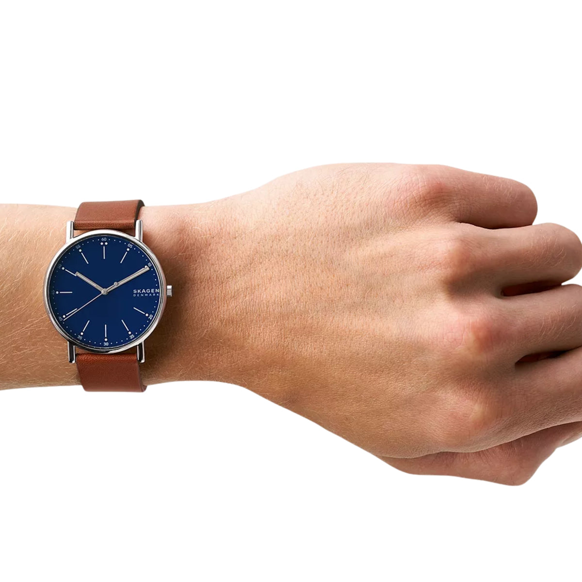 Skagen Signatur Medium Brown Leather Strap Deep Ocean Dial Men’s Watch SKW6355