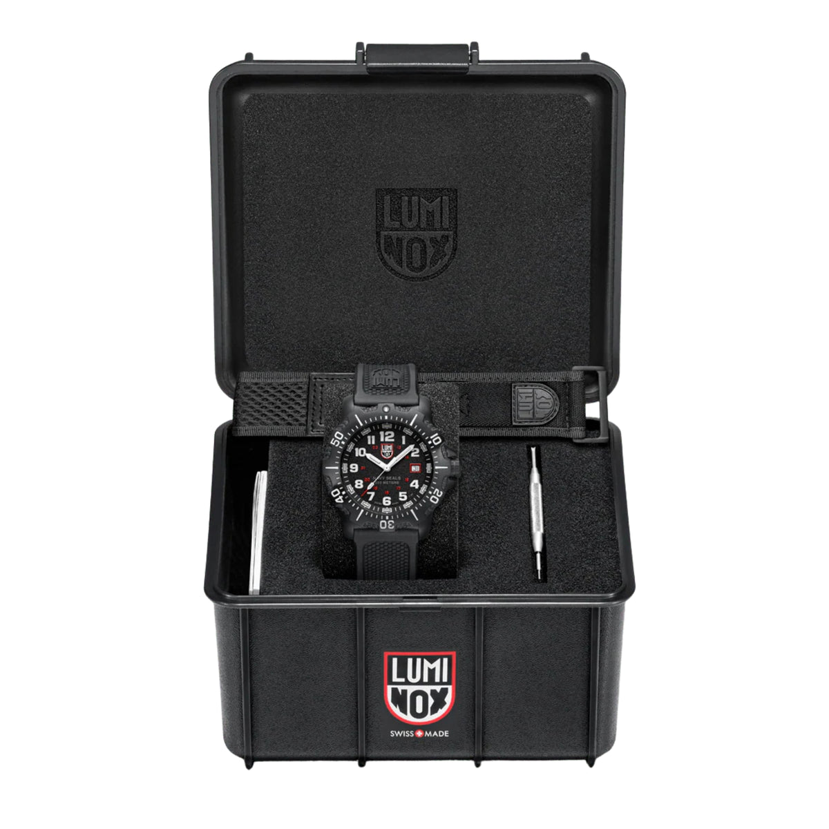 Luminox Navy SEAL watch in black presentation case with two inserts
