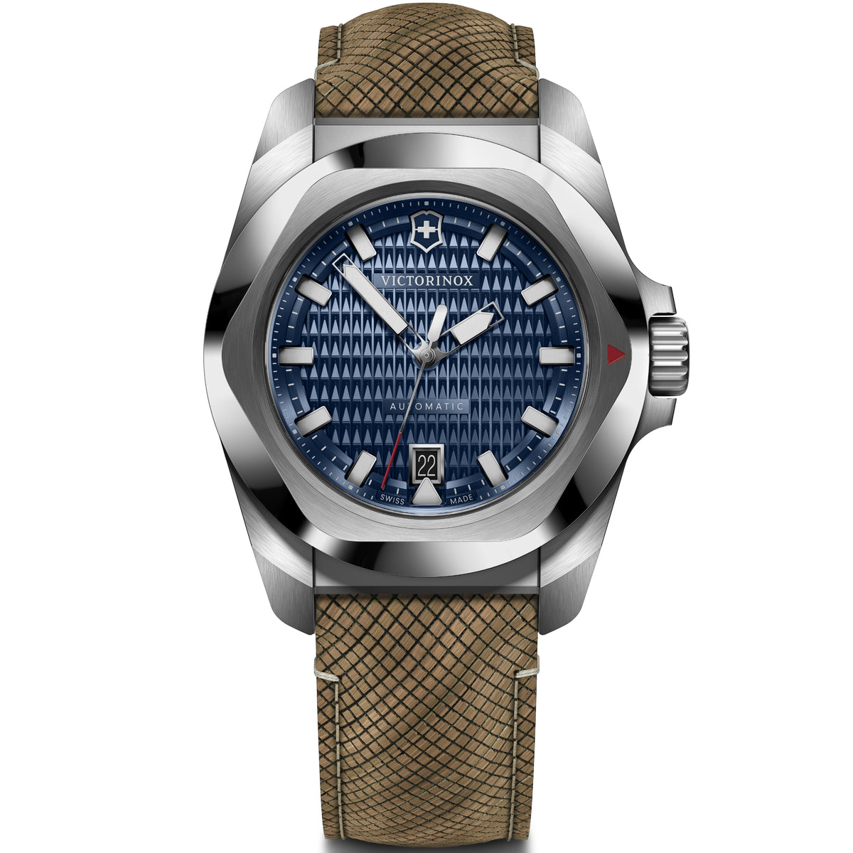 Victorinox I.N.O.X. 41mm Automatic blue dial wood strap watch 242018.1 front view