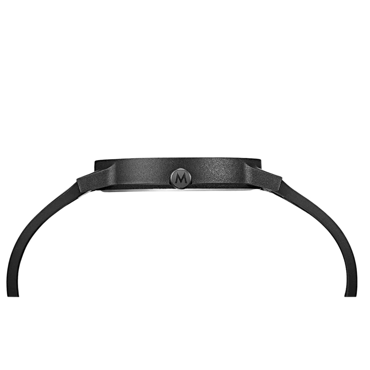 Mondaine Essence men's quartz watch black rubber strap with clasp and strap emblem