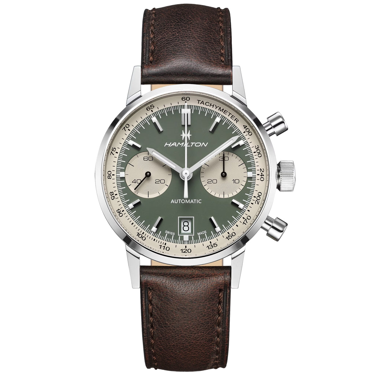 Hamilton American Classic 40mm Chronograph Green Dial Leather Mens Automatic Watch H38416560