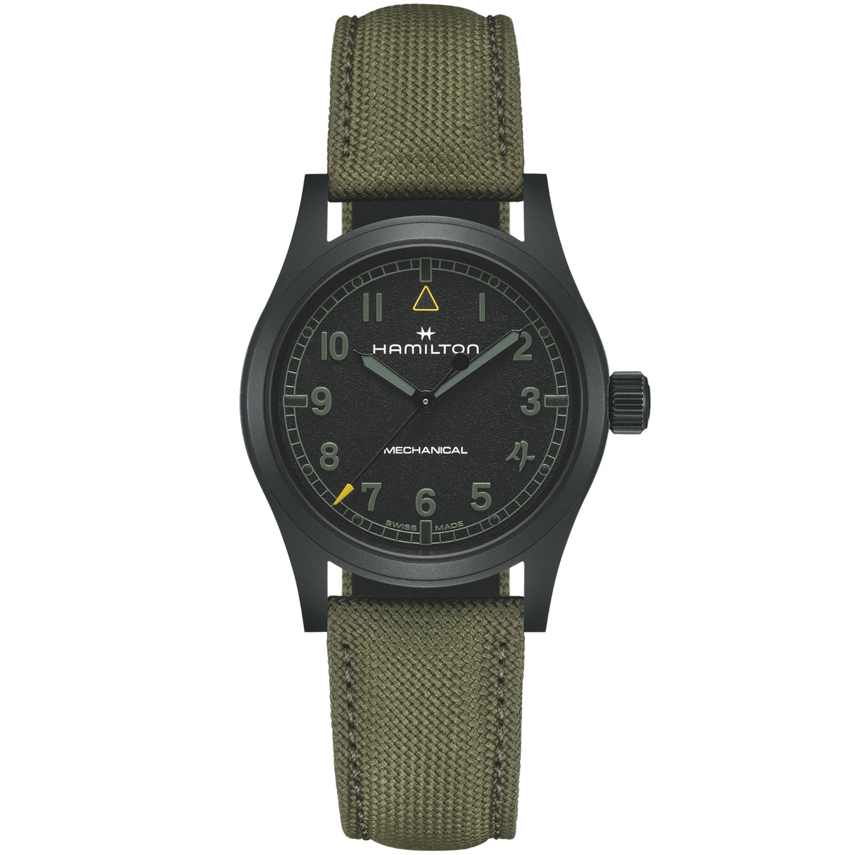 Hamilton Khaki Field Call of Duty H69469930 front view of 38mm special edition manual-wind watch with black dial