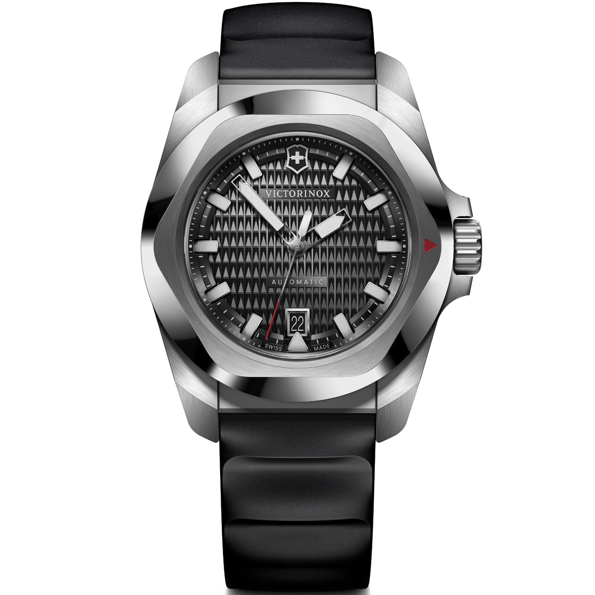 Victorinox I.N.O.X. 41mm Automatic black guilloché dial rubber watch 242039 front view