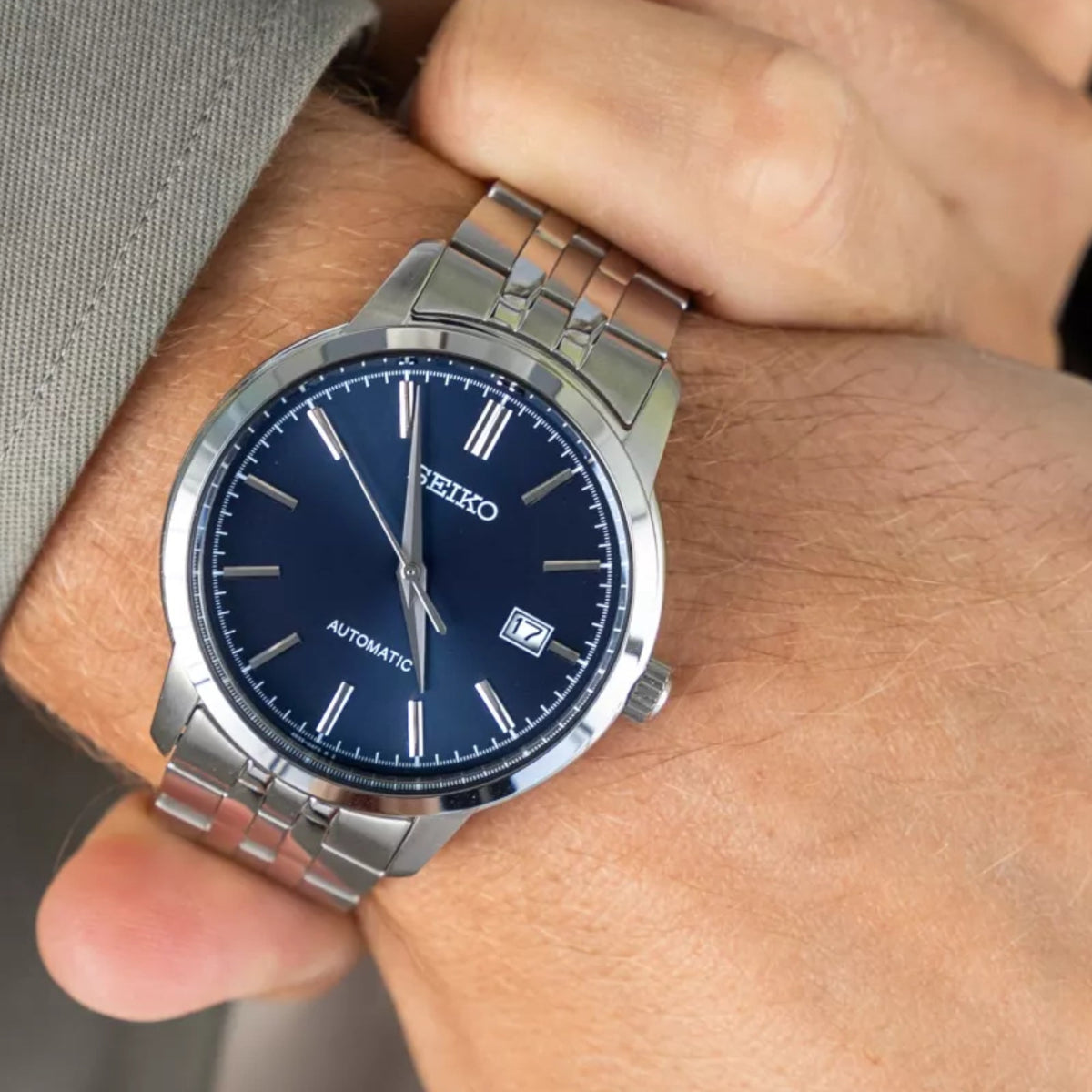 Seiko Essentials SRPH87K1 automatic watch lifestyle wrist view