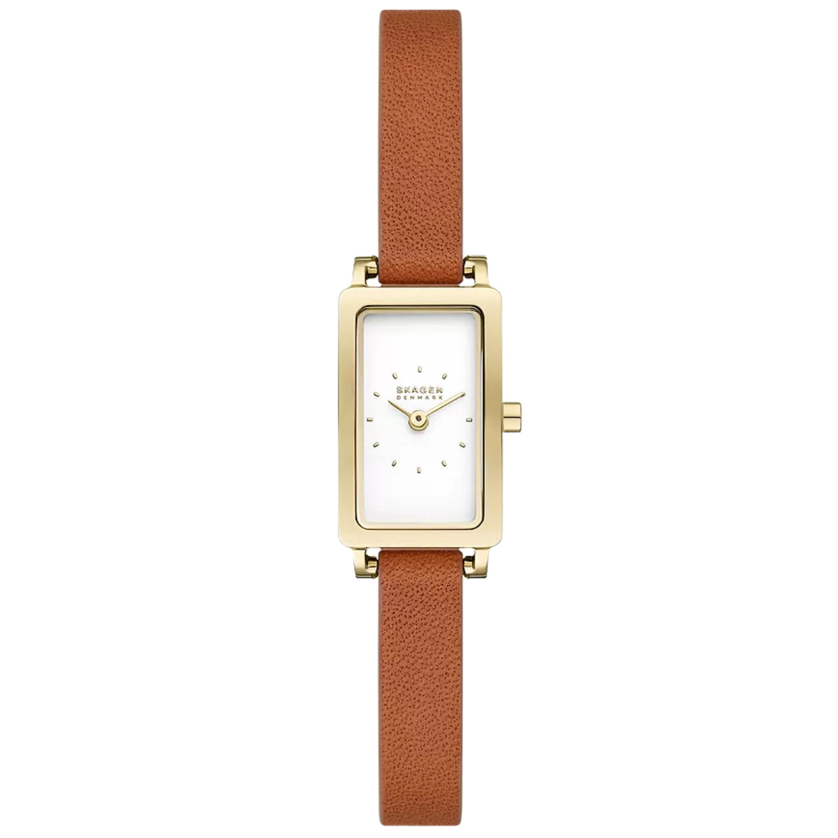 Skagen Hagen Micro White Rectangular Dial Brown Leather Strap Women's Watch SKW3149
