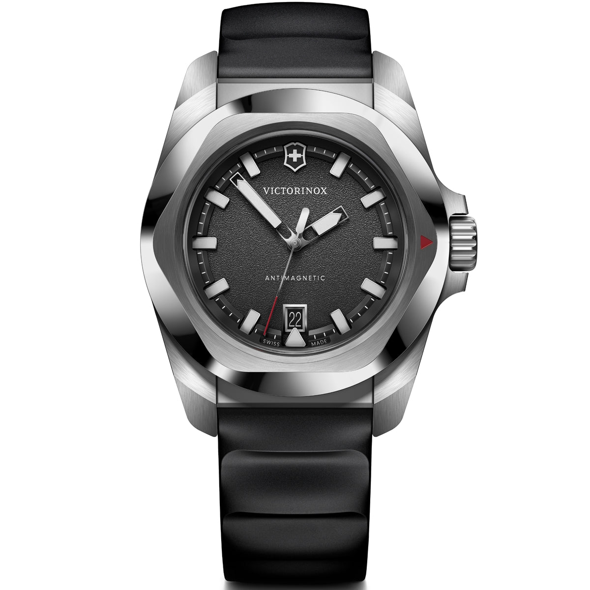 Victorinox I.N.O.X. black dial rubber quartz watch 242028 front view