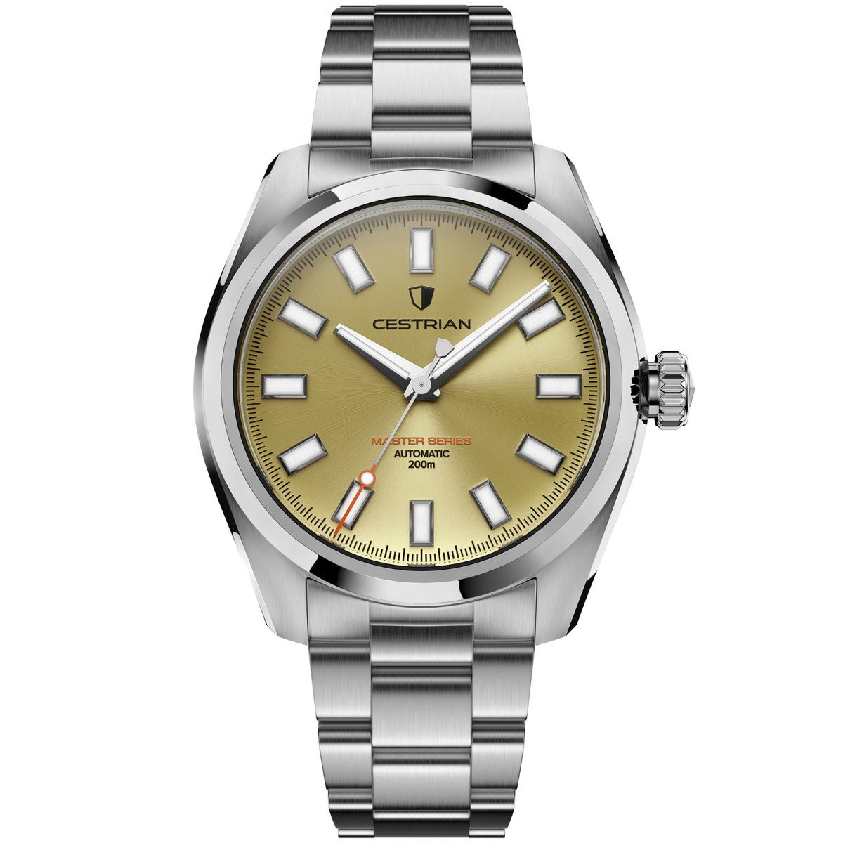 Men's automatic steel bracelet watch with champagne dial and silver bezel