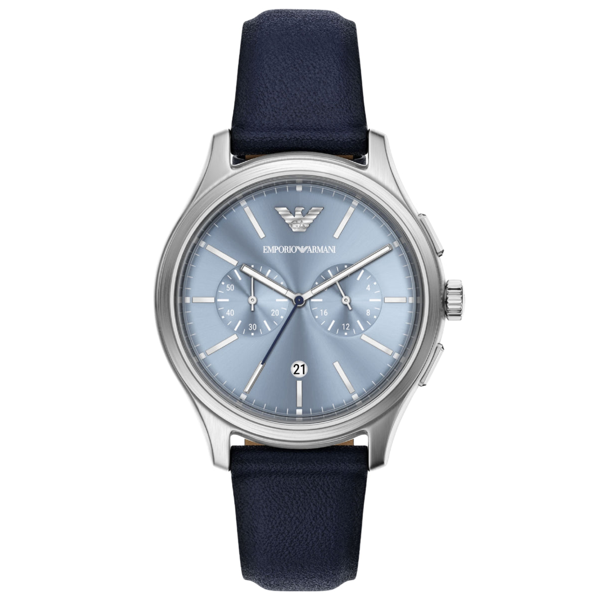 Emporio Armani Dario blue dial chronograph watch AR11747 front view