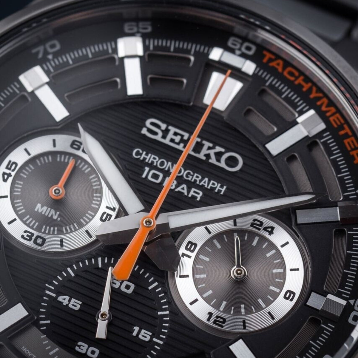 Seiko SSB399P1 black dial with multiple subdials and LumiBrite hands close-up