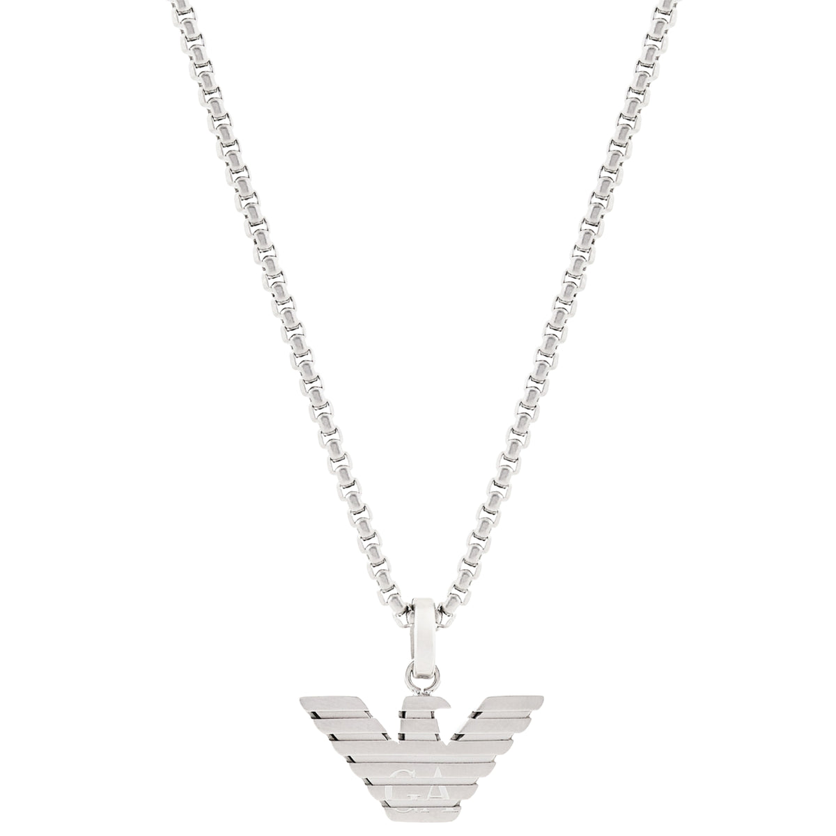 Emporio Armani Pendant EGS3169040 front view showing stainless steel men's necklace with eagle charm