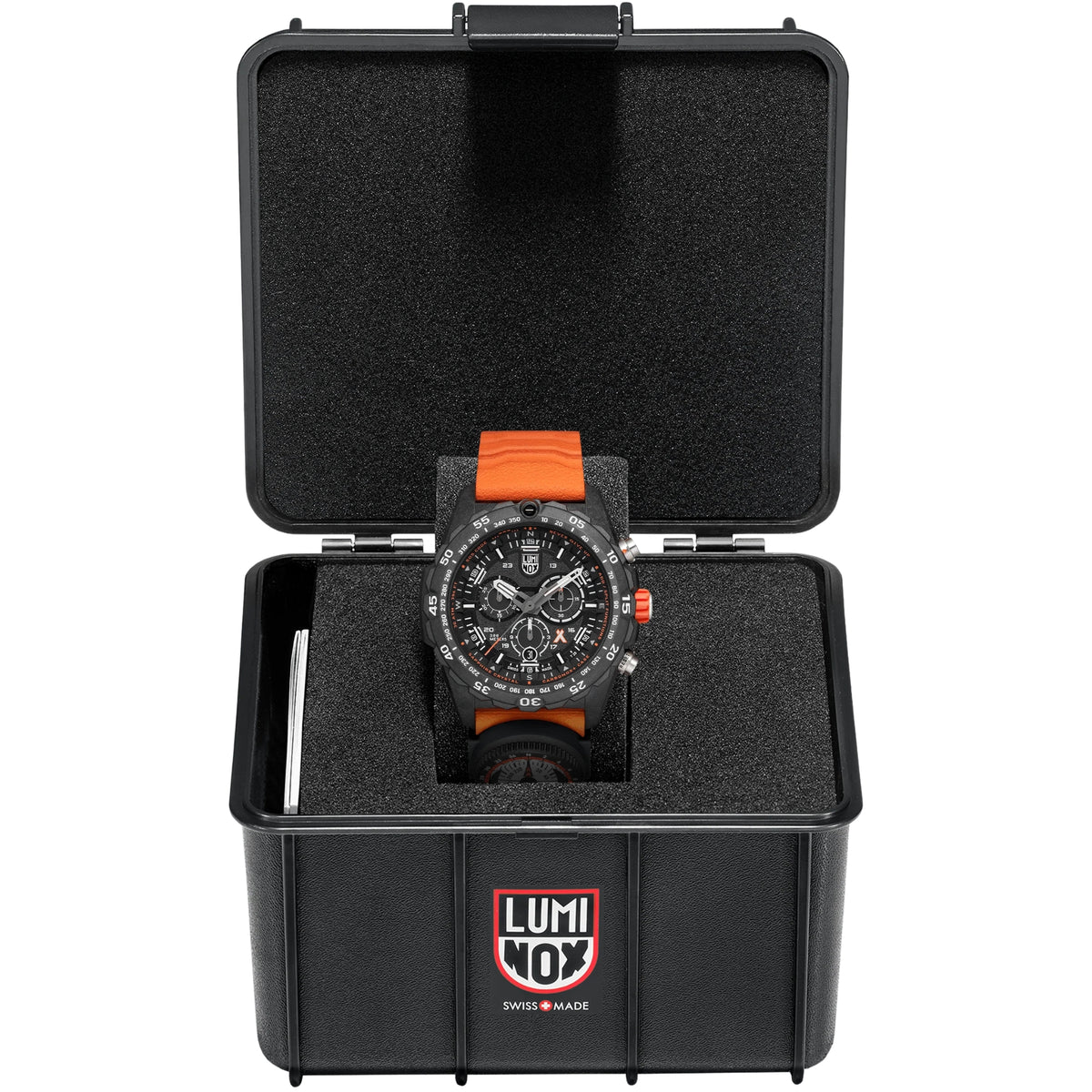 Luminox Bear Grylls XB.3749 presented inside a protective black storage case with custom foam padding