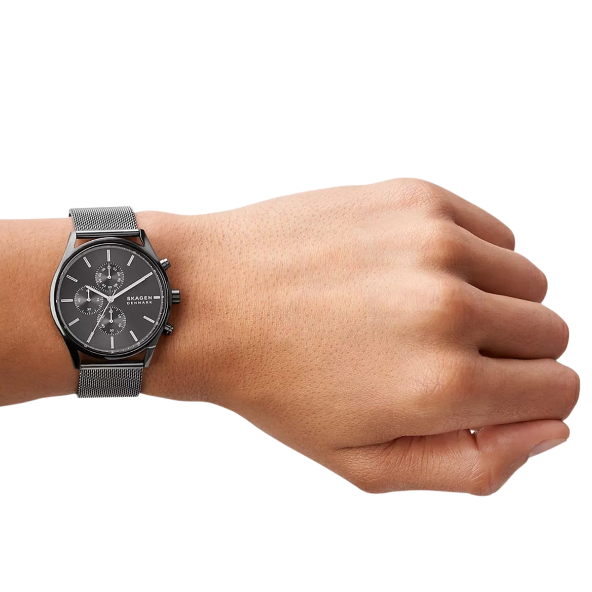 Orologio da uomo Skagen Holst cronografo con cinturino in maglia d'acciaio carbone e quadrante carbone SKW6608