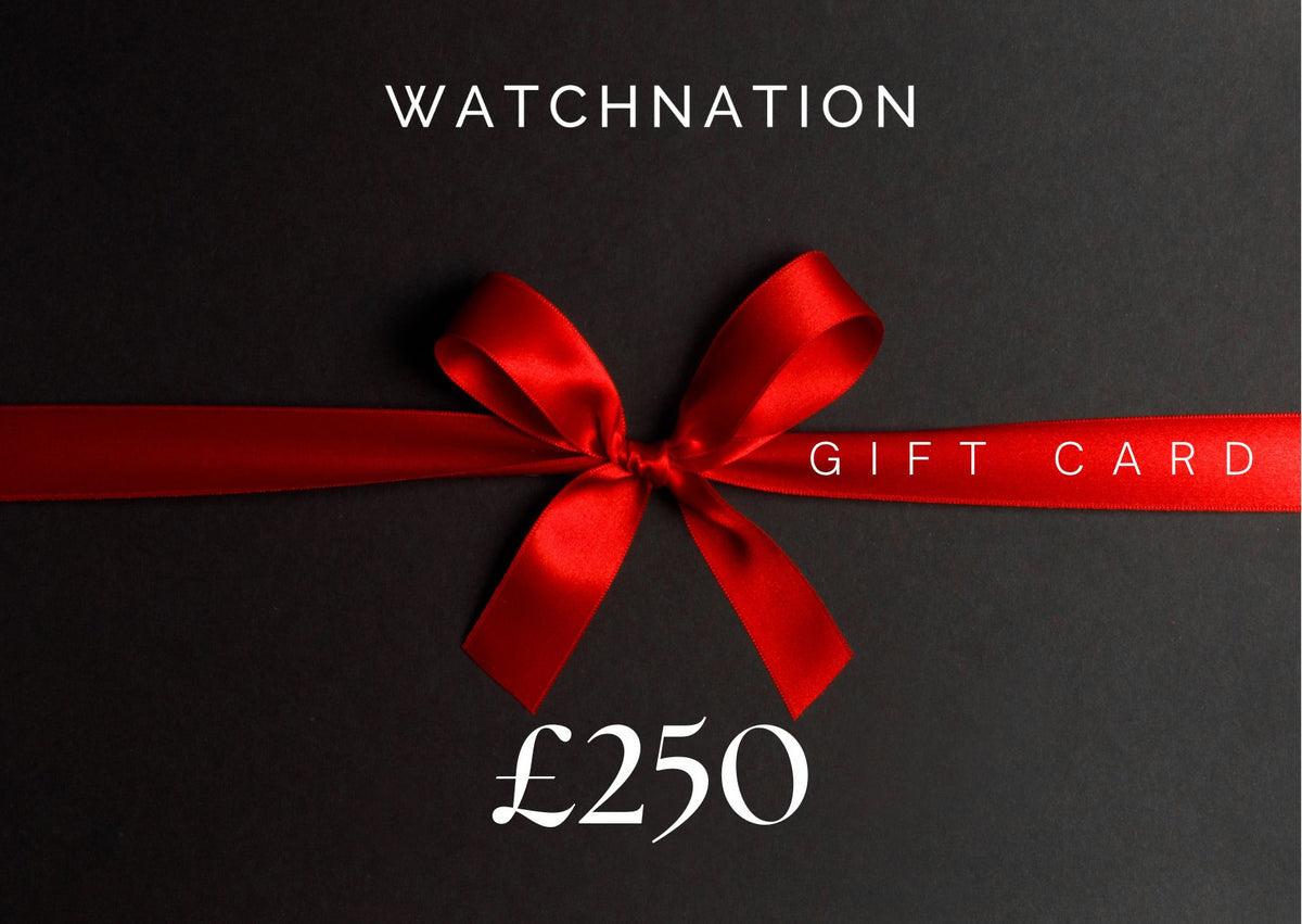 WatchNation digital gift card with red ribbon bow and £250 value