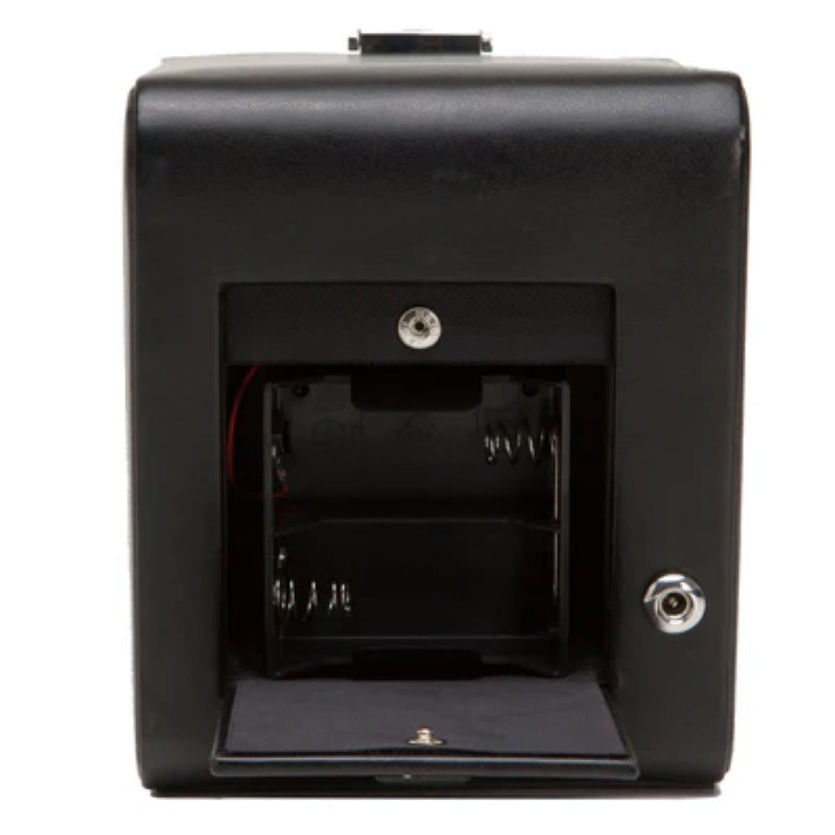 Black watch winder open with inner mechanism and a metal latch on right side