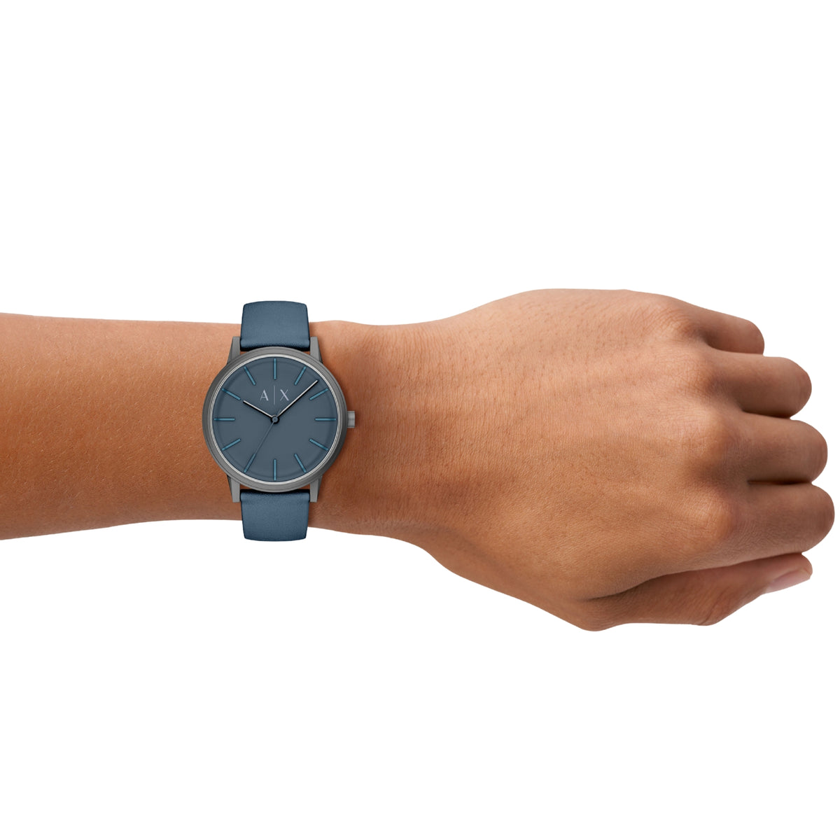 Armani Exchange Cayde AX2767 blue dial view on wrist