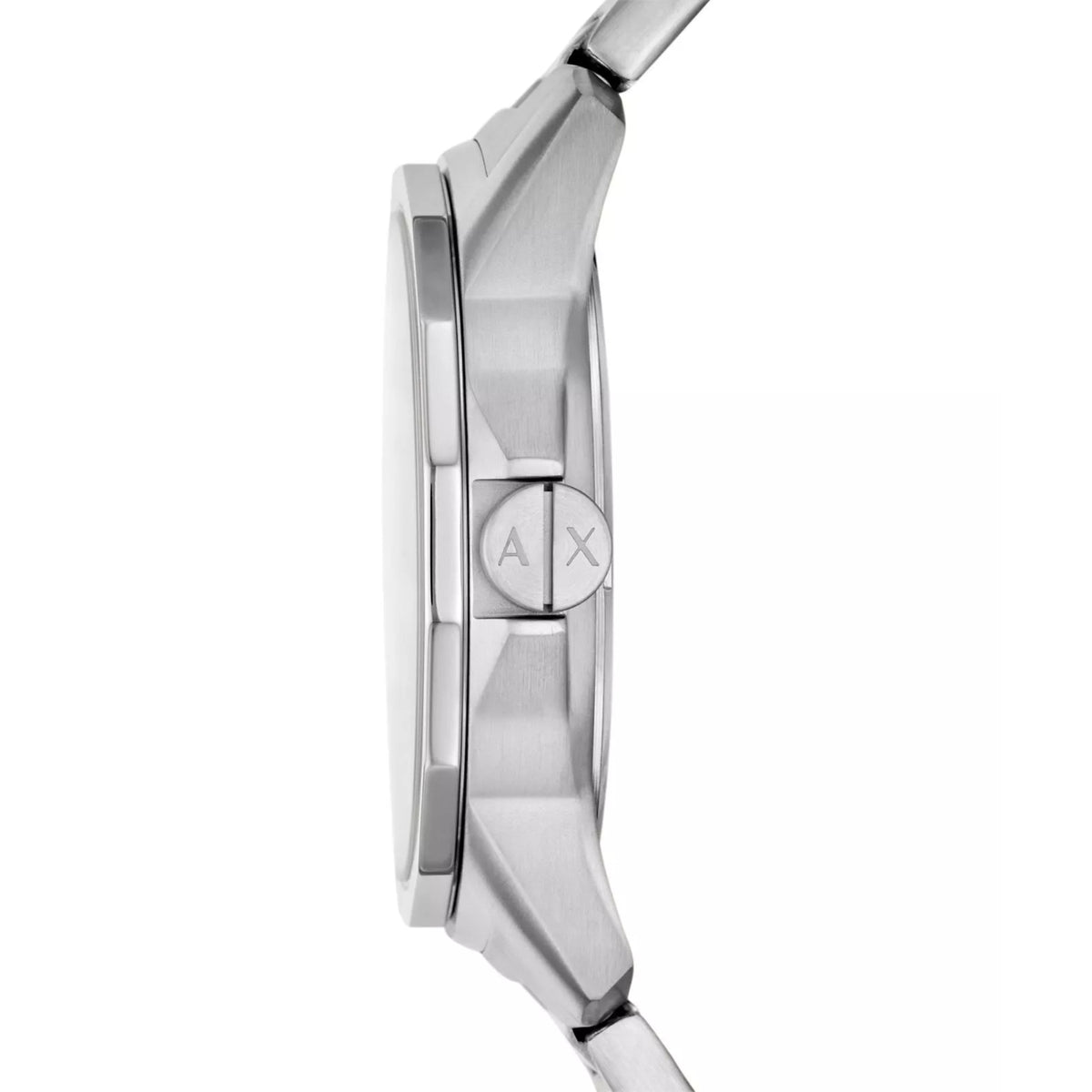 Armani Exchange Banks AX1767 stainless steel case side profile and crown detail