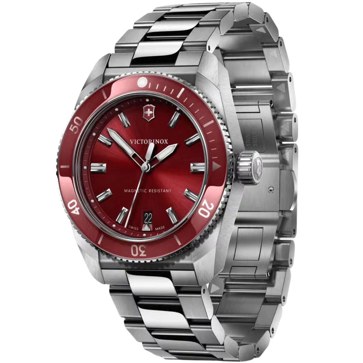 Victorinox Maverick 39mm Red Dial Steel Mens Quartz Watch 242098