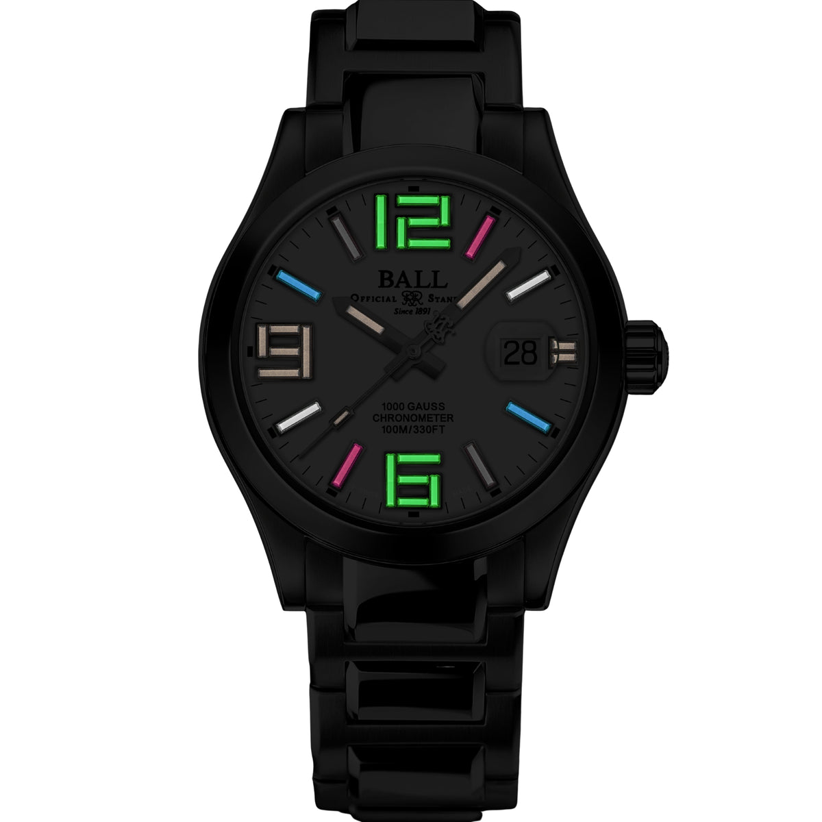 Men's automatic wristwatch, black case and strap, black dial with date window