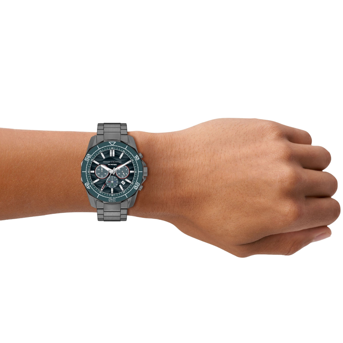 Armani Exchange Spencer AX1972 blue dial on-wrist lifestyle view