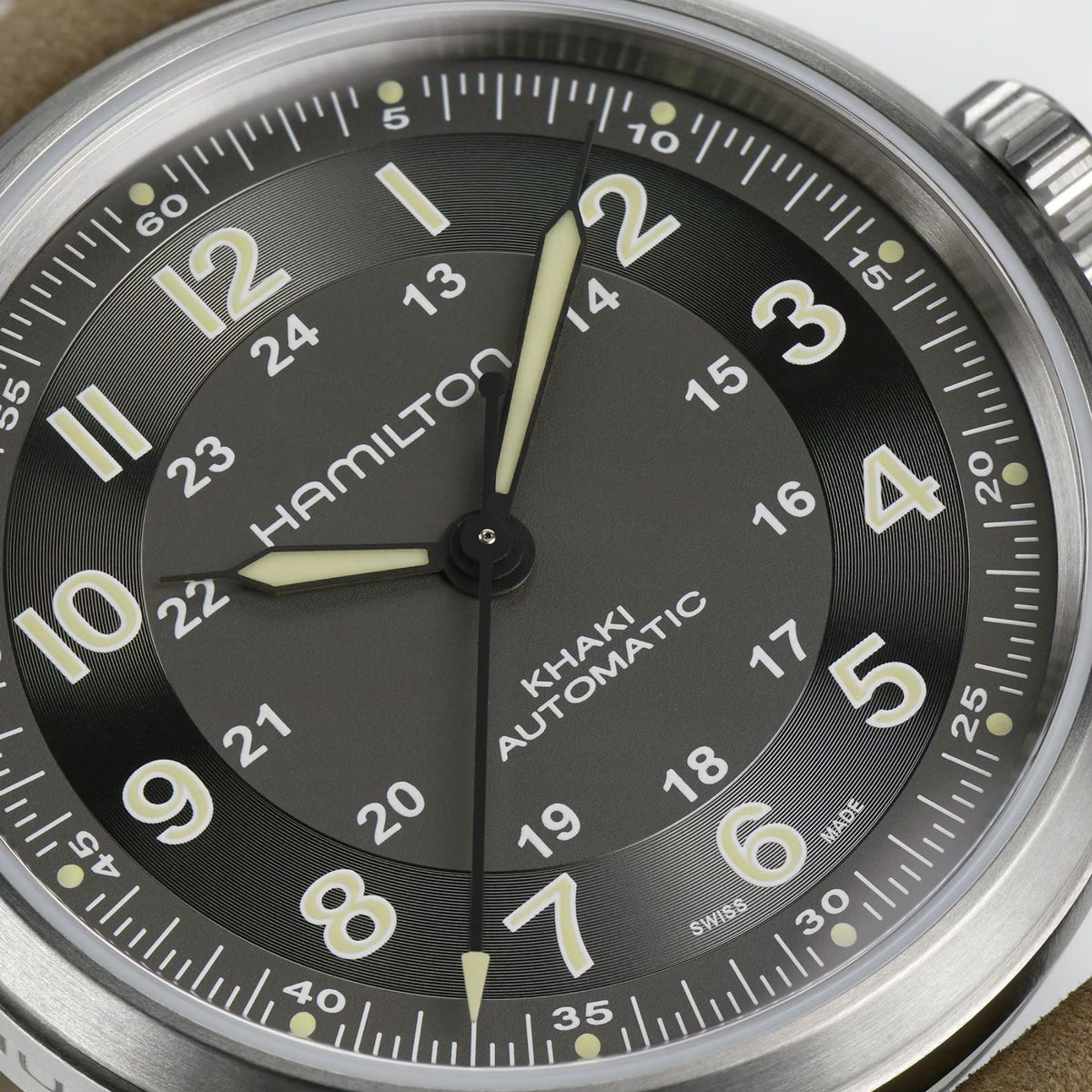 Hamilton Khaki Field 42mm Titanium Black Dial Leather Mens Automatic Watch H70545550