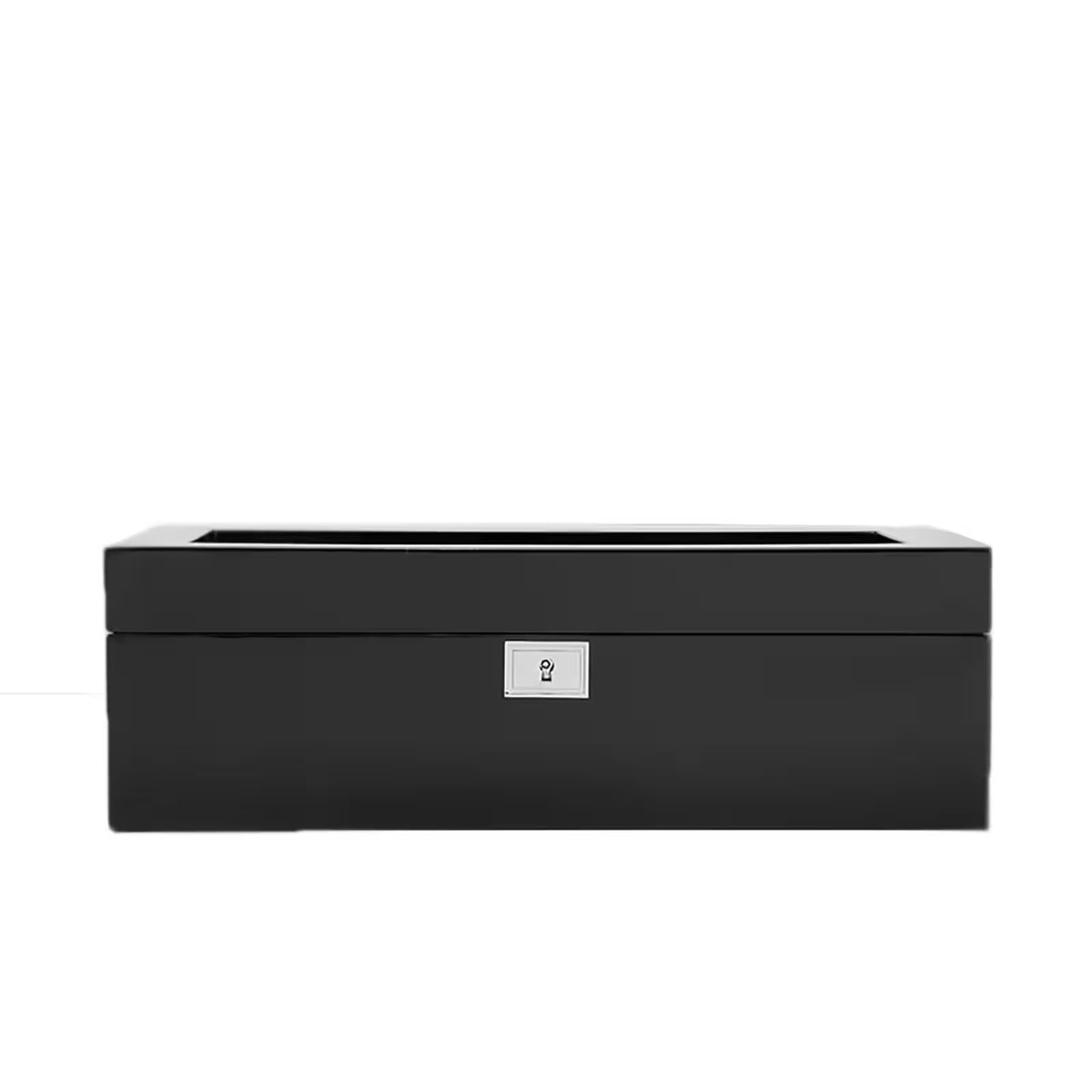 Black watch box with hinged lid and key lock, rectangular 5-piece storage