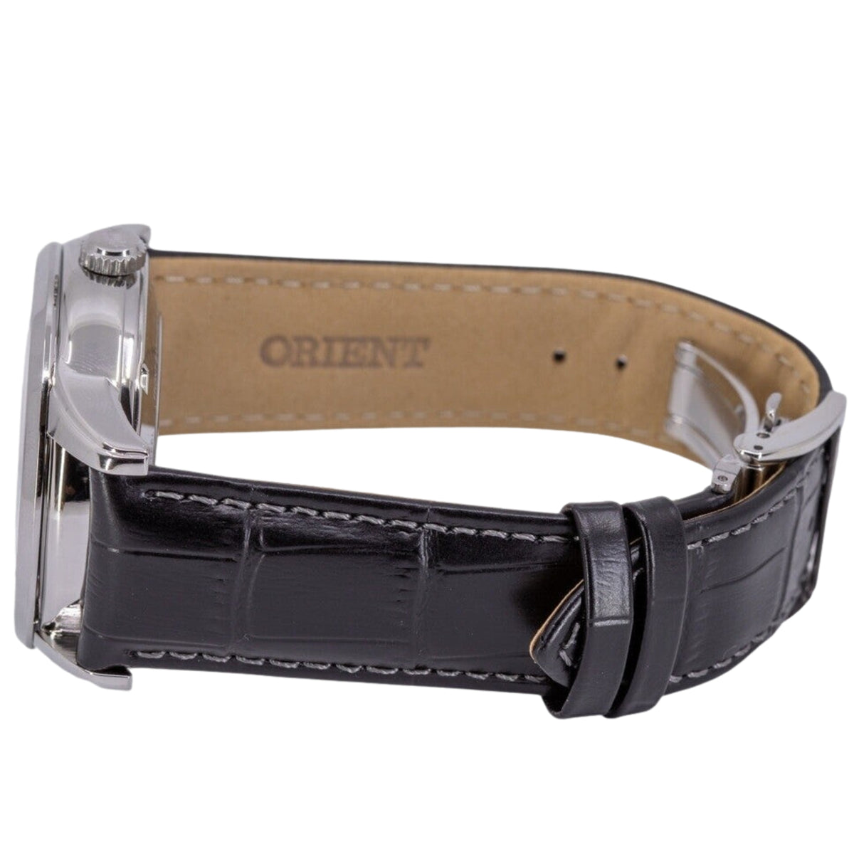 Orient Bambino 42.5mm Sun & Moon Black Dial Leather Mens Automatic Watch RA-AK0010B30B
