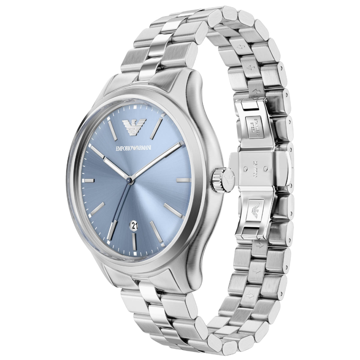 Emporio Armani Dario AR11748 stainless steel bracelet and deployment clasp side view
