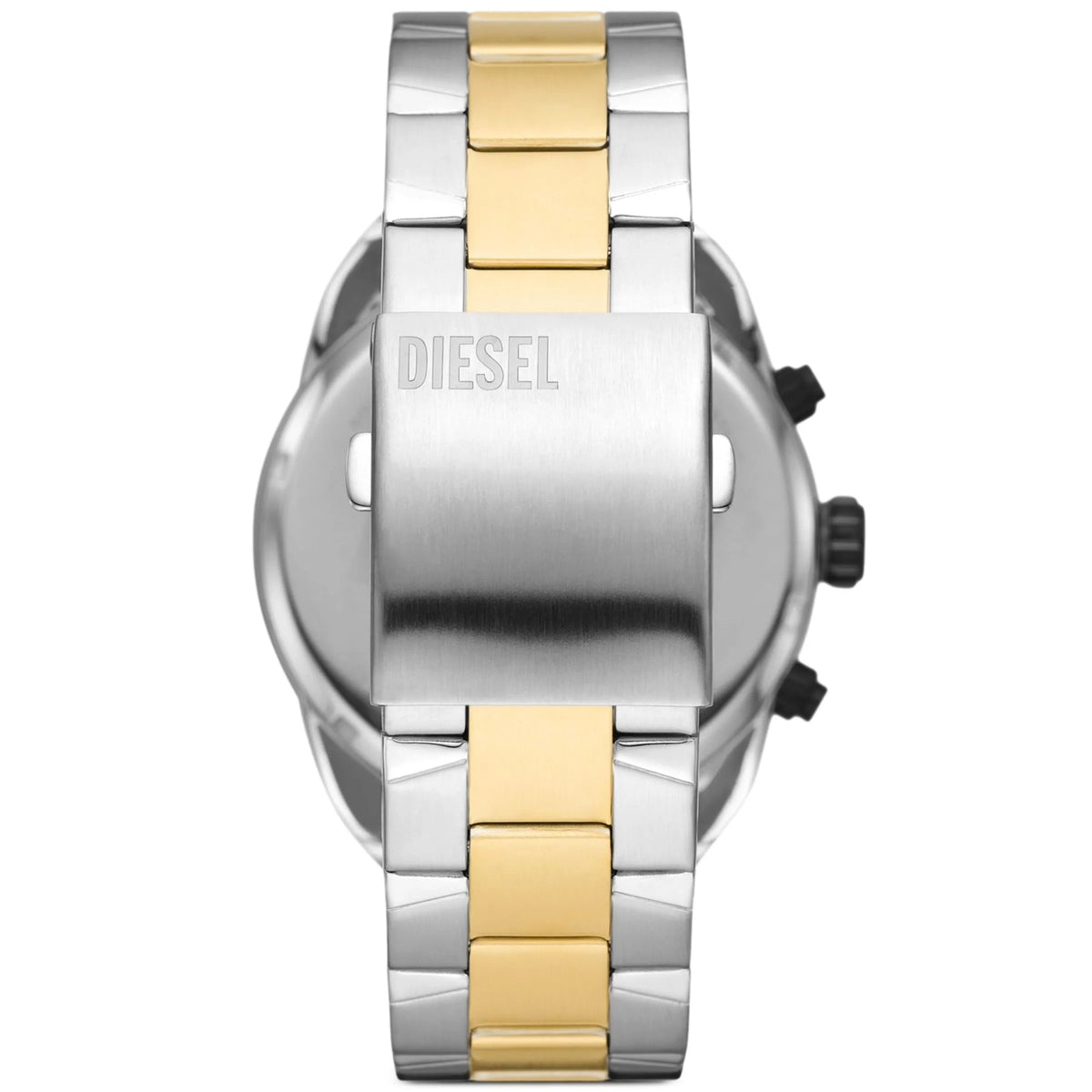 Diesel stainless steel watch with gold center bracelet link, brushed case and crown