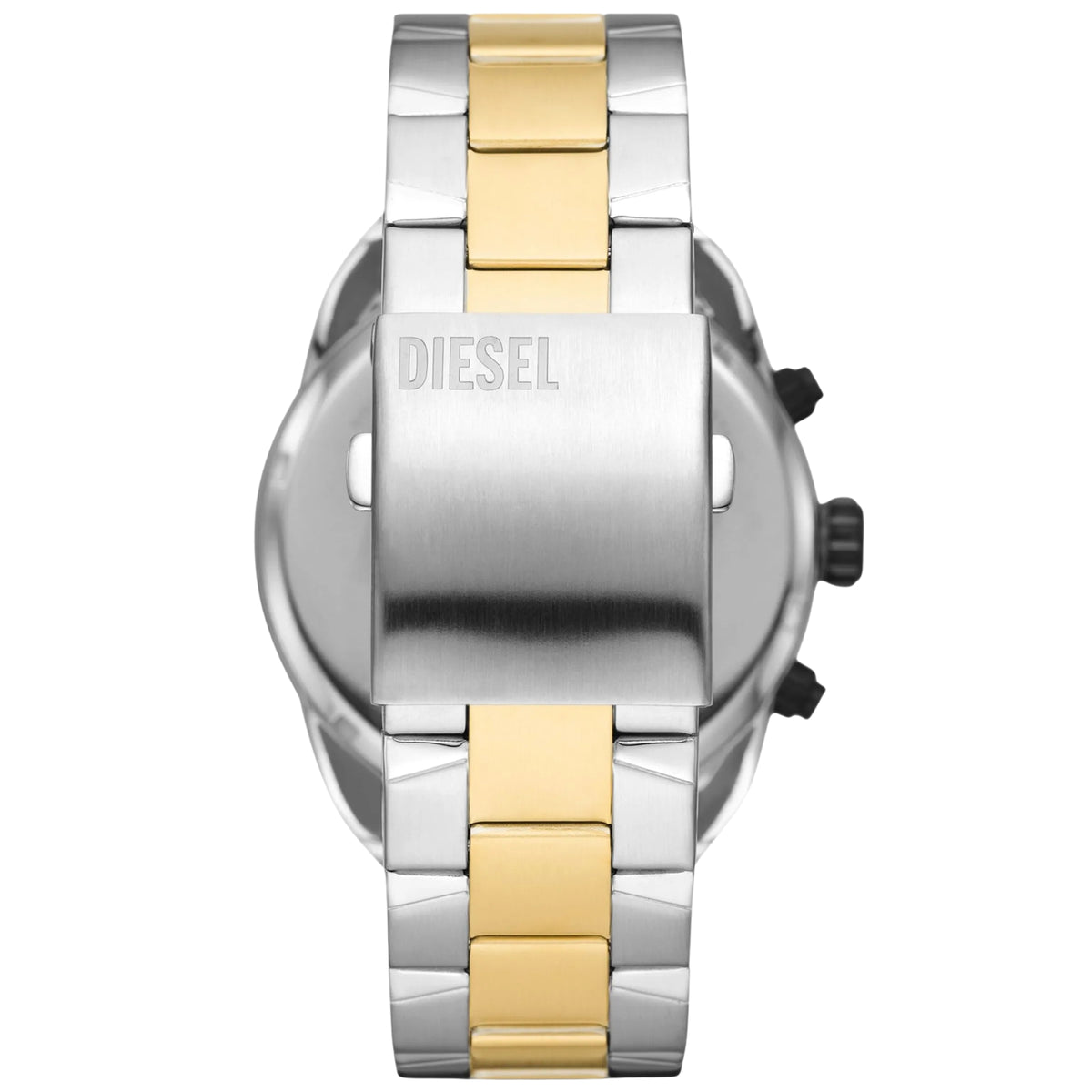 Diesel steel watch clasp and caseback with gold center links and black crown