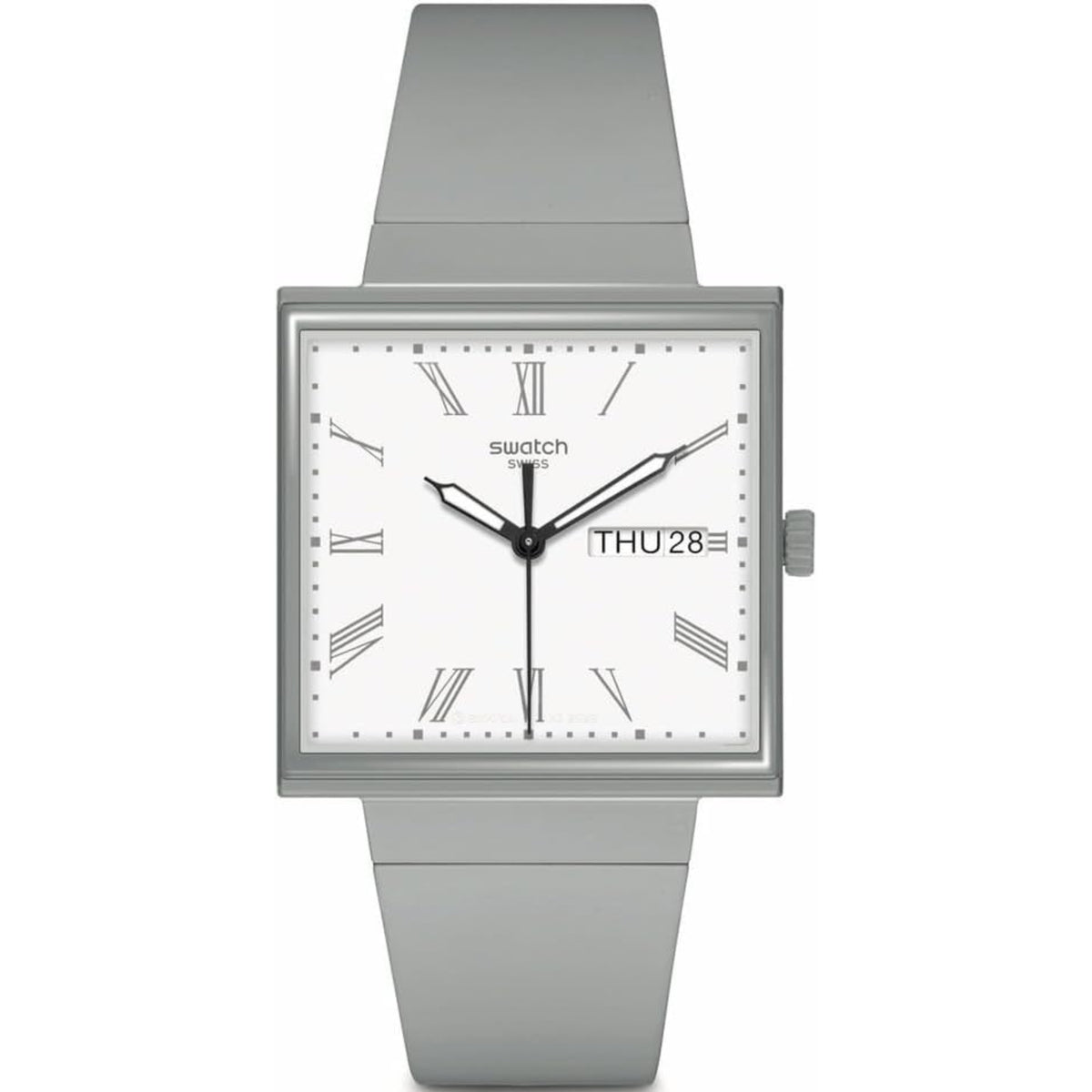 Swatch WHAT IF...GRAY? Square Bioceramic White Dial Bio-sourced Strap Unisex Watch SO34M700